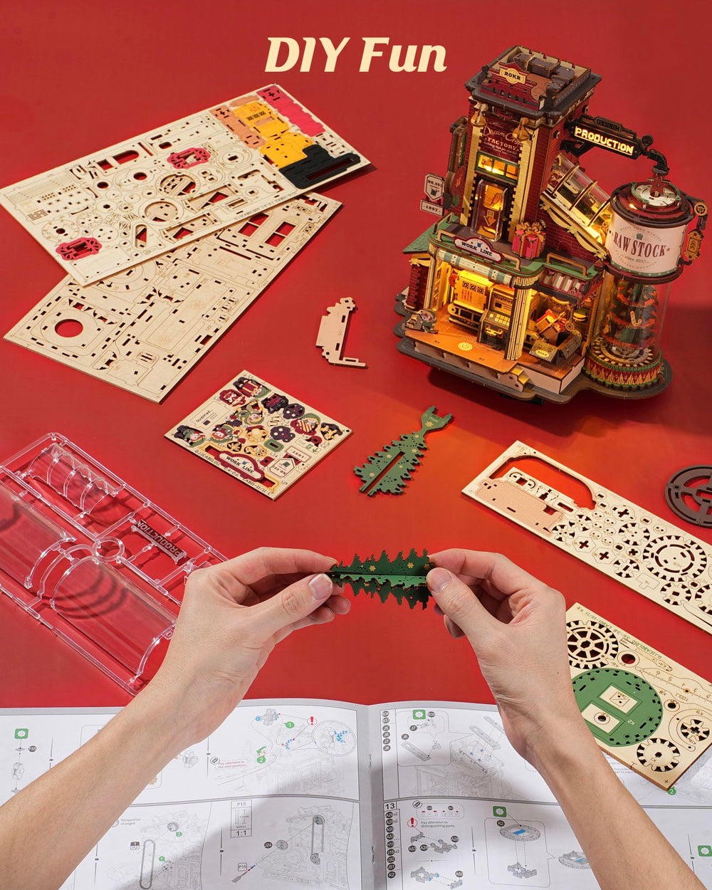 ROKR kit includes sandpaper, screwdriver, spare parts, and decorative balls