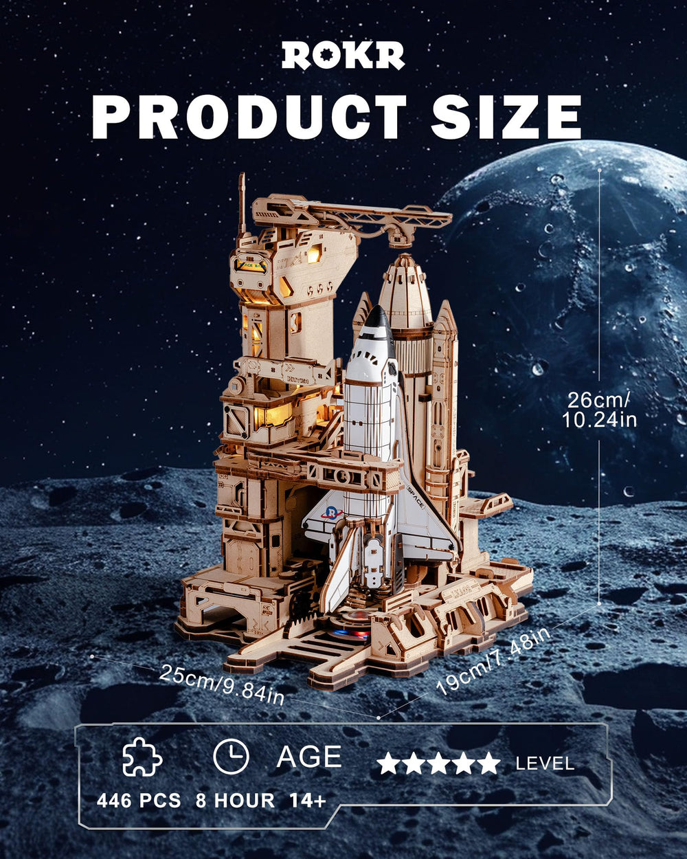 ROKR Space Shuttle launch sequence close-up with interactive LED effects for drama