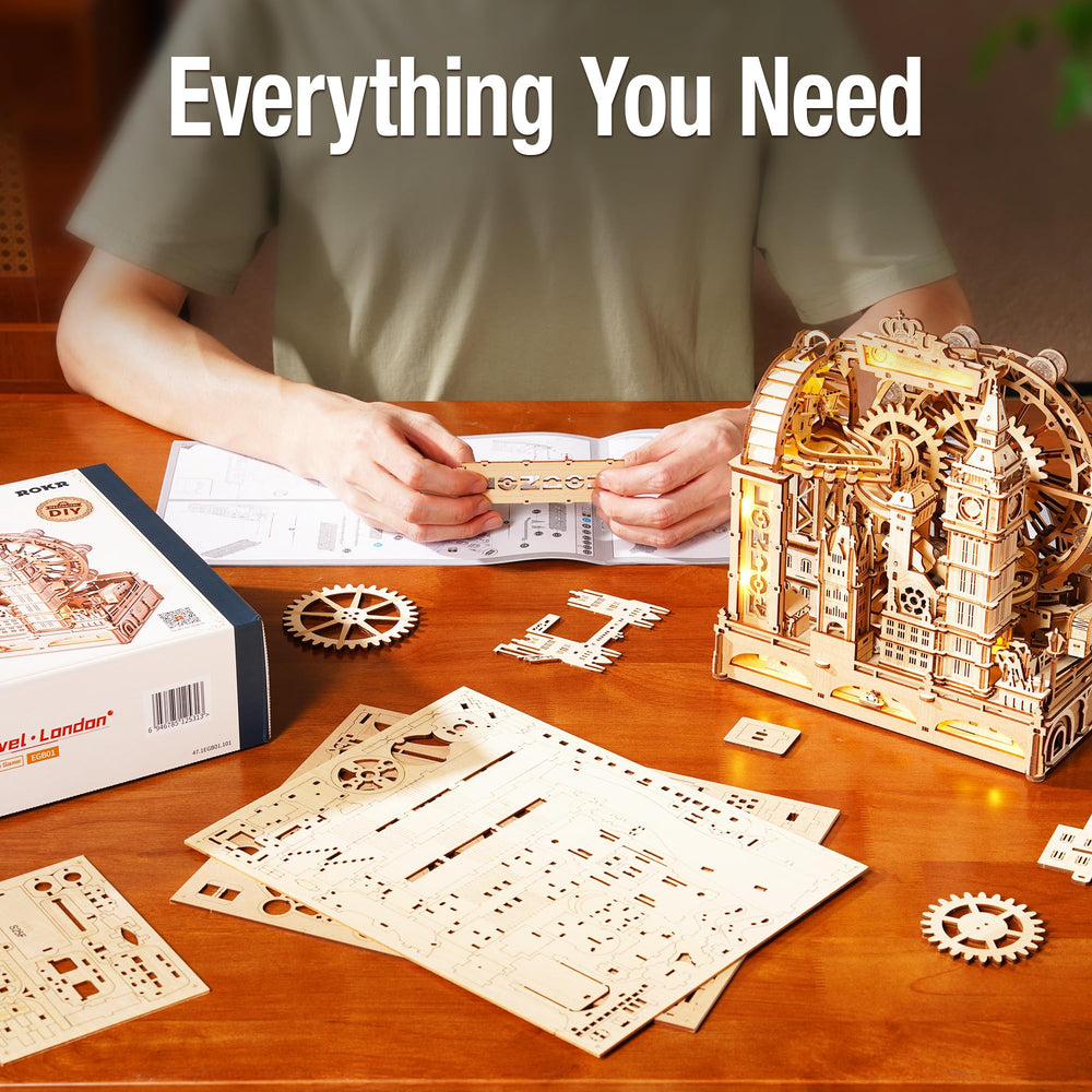 ROKR wooden dynamic ornament assembled piece serves as stylish kinetic desk art.