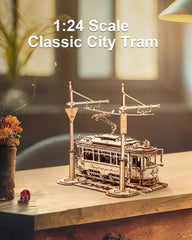 ROKR wooden railway tram during assembly highlighting precision