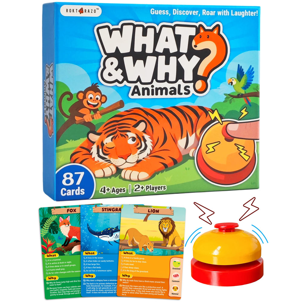 rokt-razo 87 jumbo cards with bell for interactive animal guessing and classroom fun