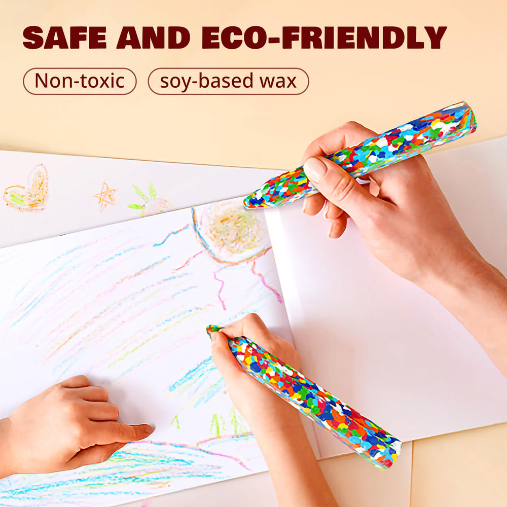 Child draws with ROKT&RAZO crayons, inspiring imaginative play and motor skills