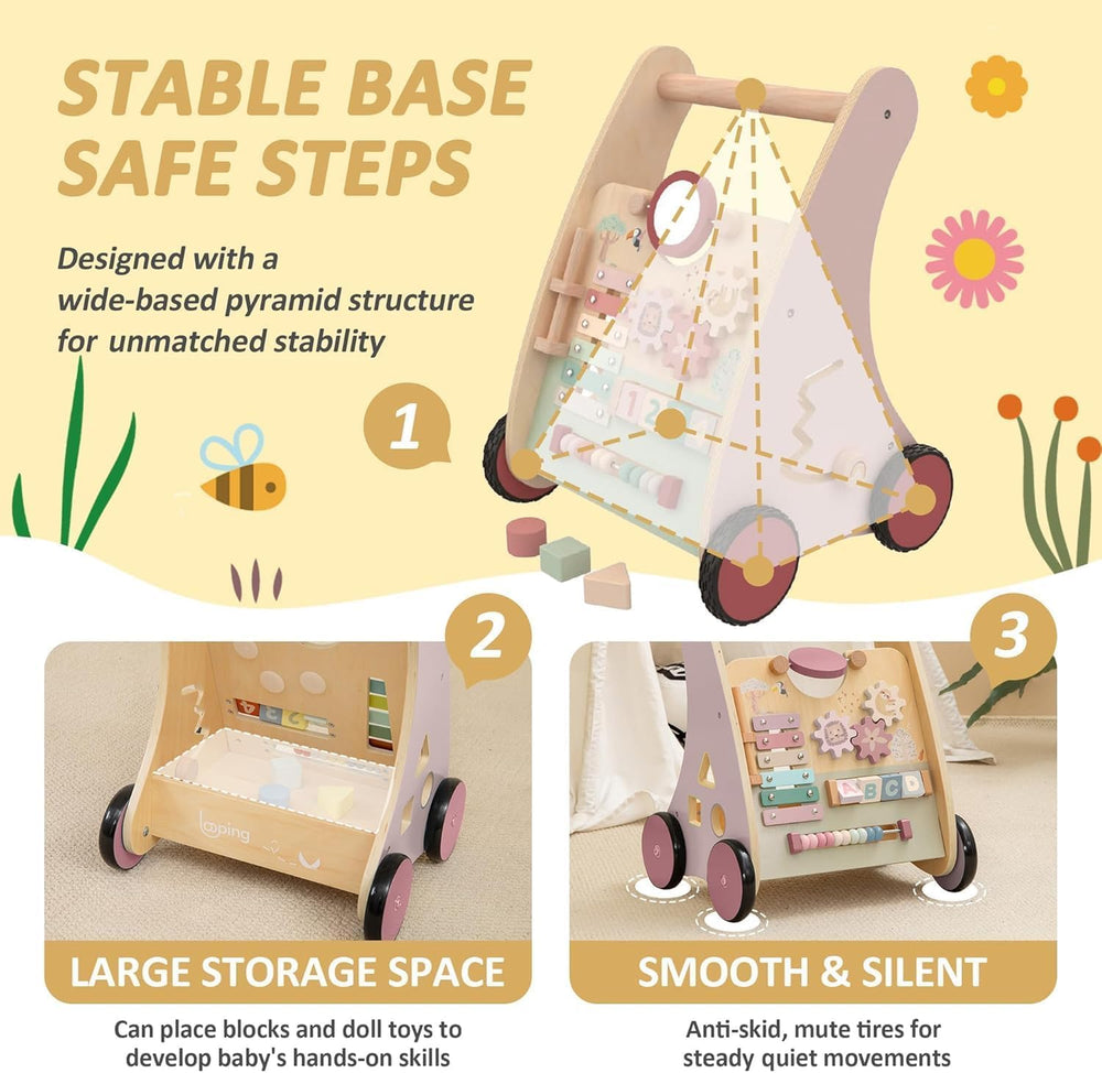 RolePlayCook wooden baby walker rolling-mirror provides visual feedback to boost exploration