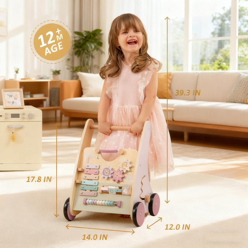 RolePlayCook wooden baby walker spinning-gears engages problem-solving through moving gears