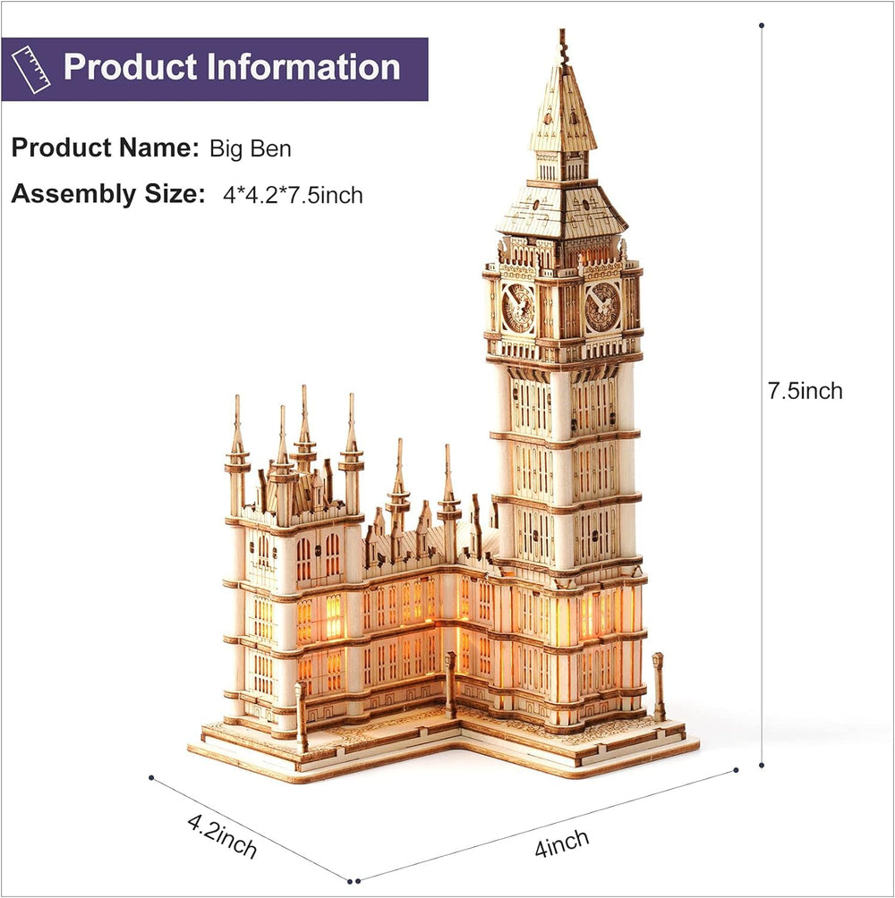 Rolife Big Ben puzzle offering stress-relief through focused, mindful building