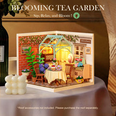 Rolife Blooming Tea Garden tea setup close-up, featuring detailed flowers for inspiration.
