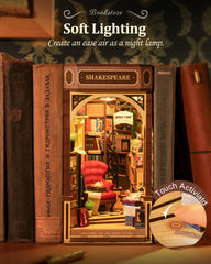 Rolife Book Nook Kit LED lights illuminate the scene with warm ambience