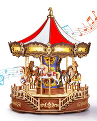 Rolife carousel music box assembly with intricate gears for a hands-on build