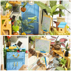 Rolife Cathy’s Flower House on a desk or shelf as a charming centerpiece.