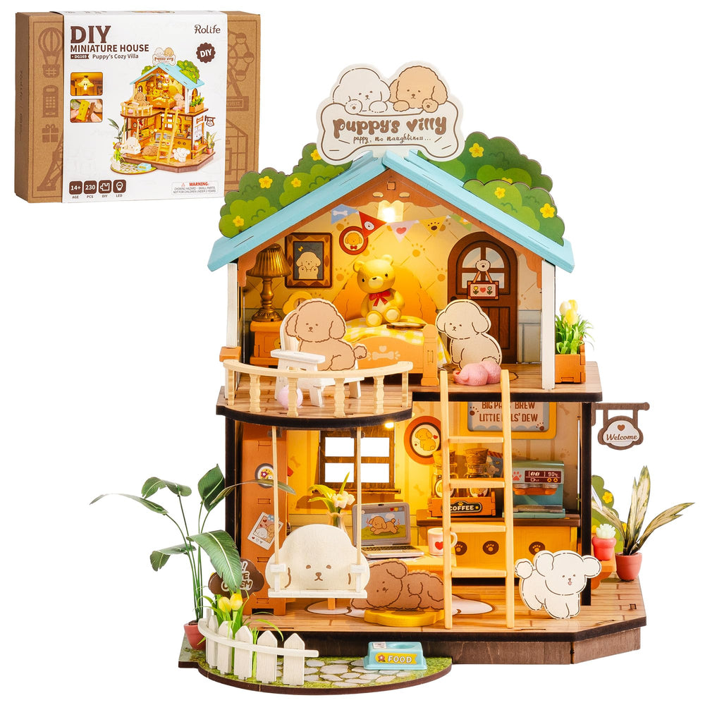 Rolife Display-ready puppy villa scene for craft enthusiasts