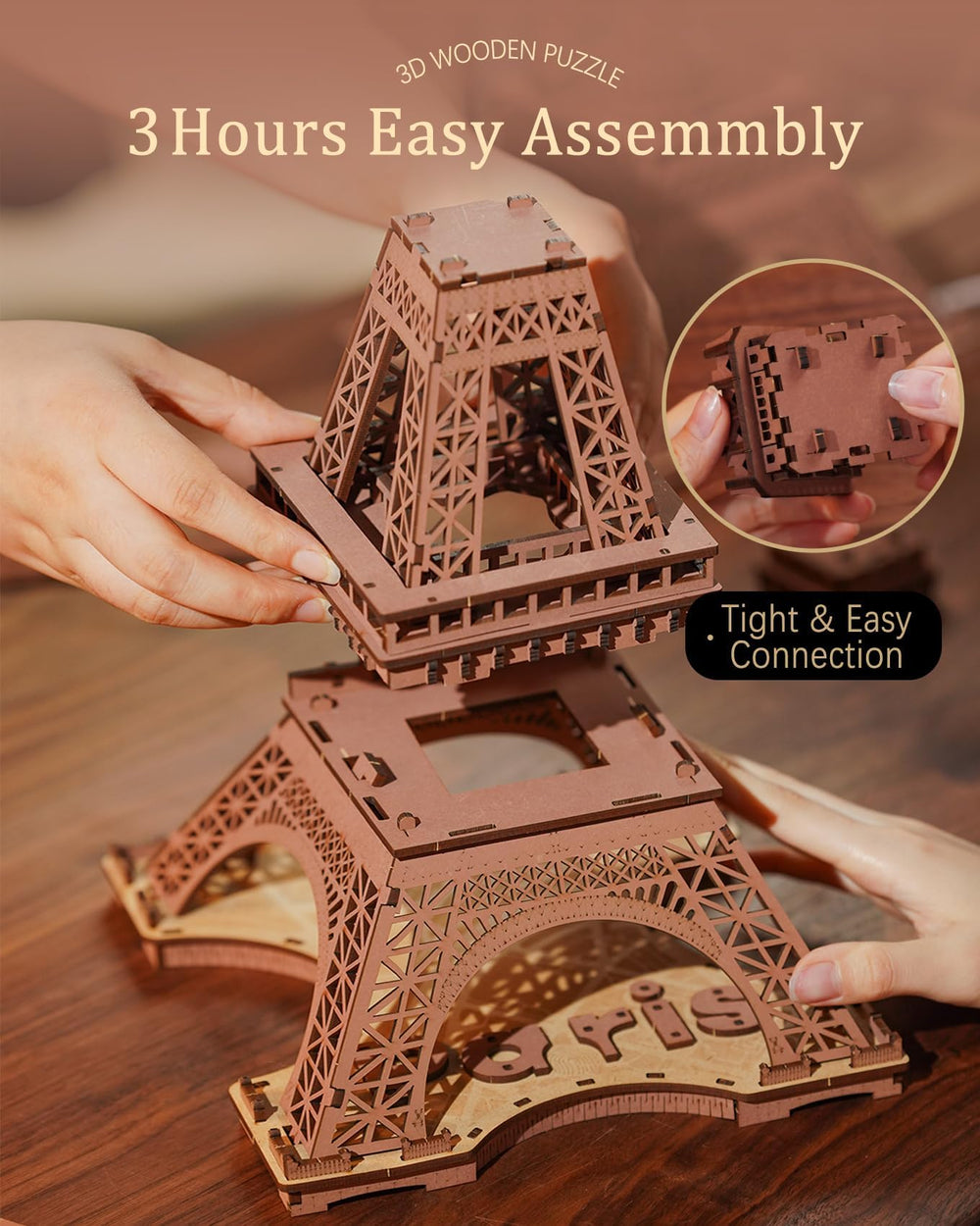 Rolife Eiffel Tower instruction manual page, easy steps for smooth building.
