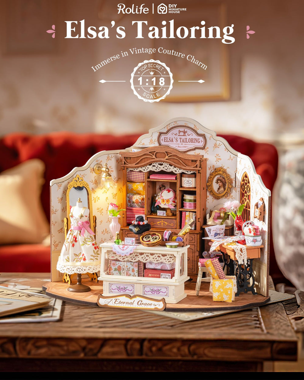 Rolife Elsa's Tailoring sewing-station highlights craftsmanship for imaginative dioramas