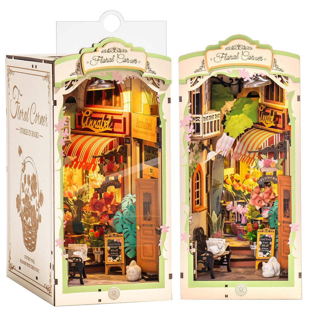 Rolife flower corner booknook with LED lights for cozy reading