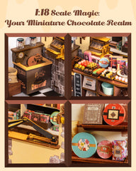Rolife Henry's Chocolate Shop diorama display with vintage counter and signage.