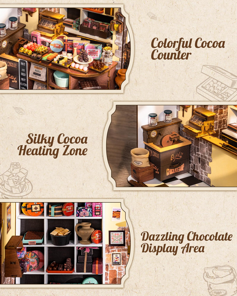 Rolife Henry's Chocolate Shop packaging and decoration ideas for display