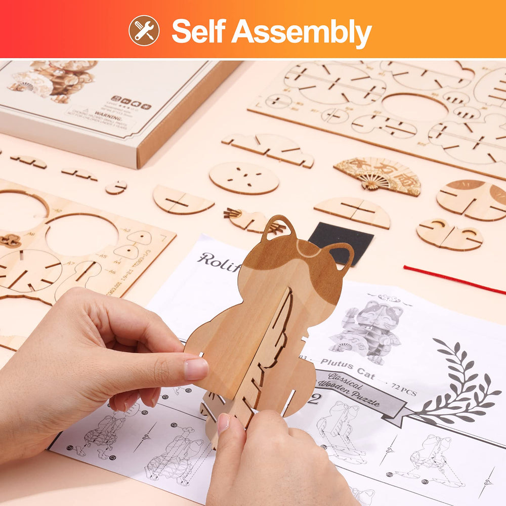 Rolife Lucky Cat kit includes sandpaper for smooth finishing.
