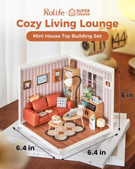Rolife miniature sofa with cushion and snack for realistic role play.