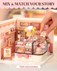 Rolife patisserie cabinet and furniture add authentic bakery details.