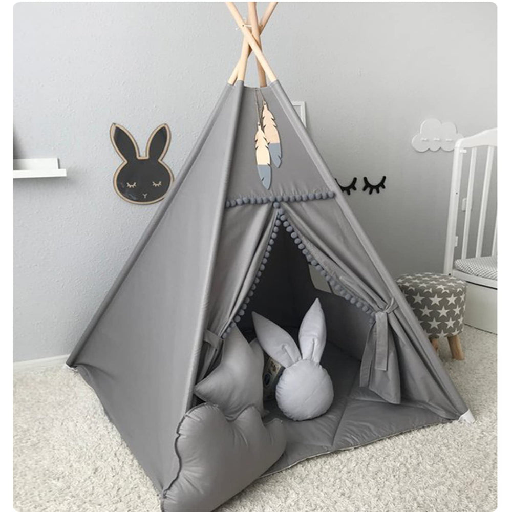 RONGFA Kids Teepee grey front view creates a cozy indoor play space