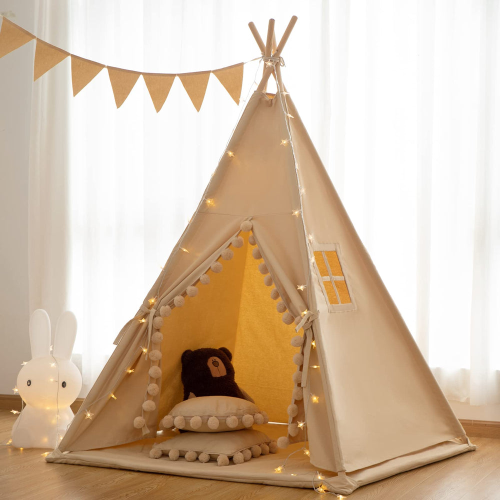 RONGFA Kids Teepee with floor mat creates a cozy indoor play space.