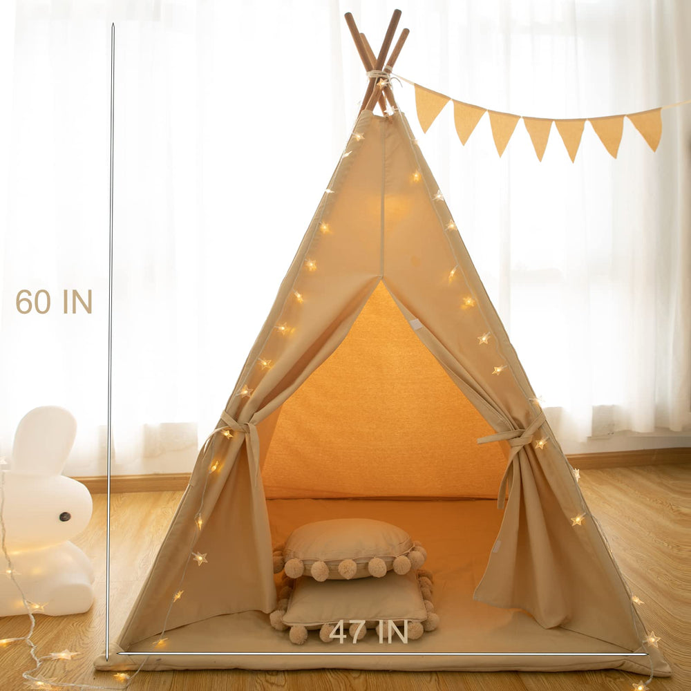 Natural wooden poles support the RongFa teepee structure