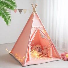 RONGFA teepee tent pink front view, cozy reading nook for kids