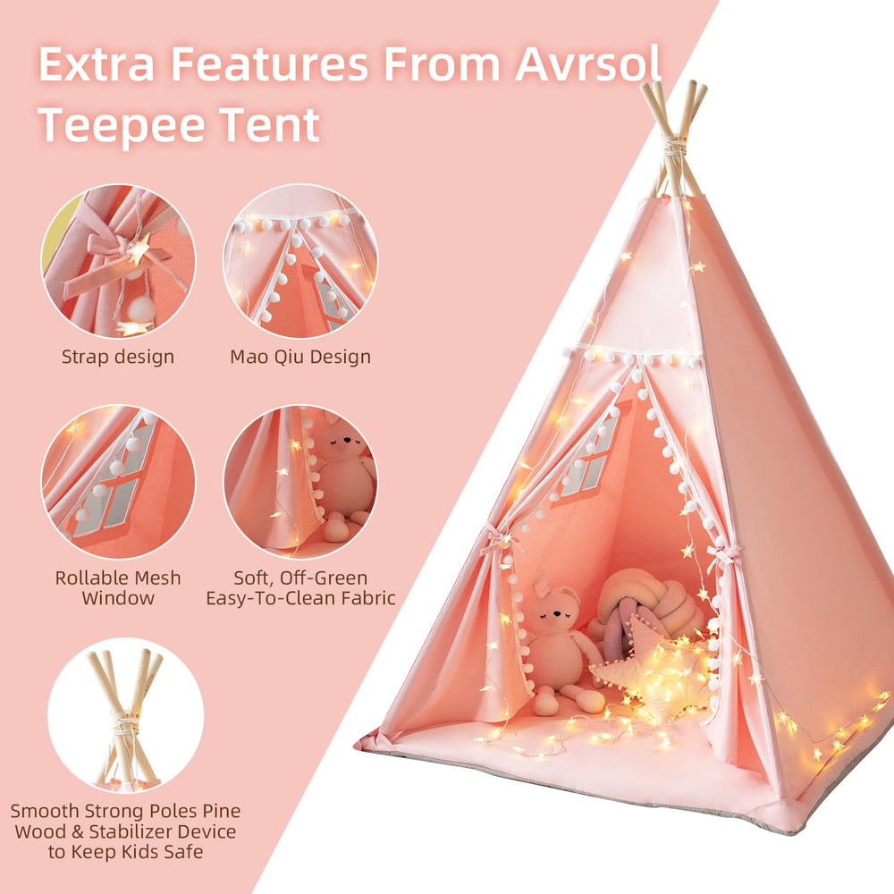RONGFA teepee tent pink side view, spacious interior for play