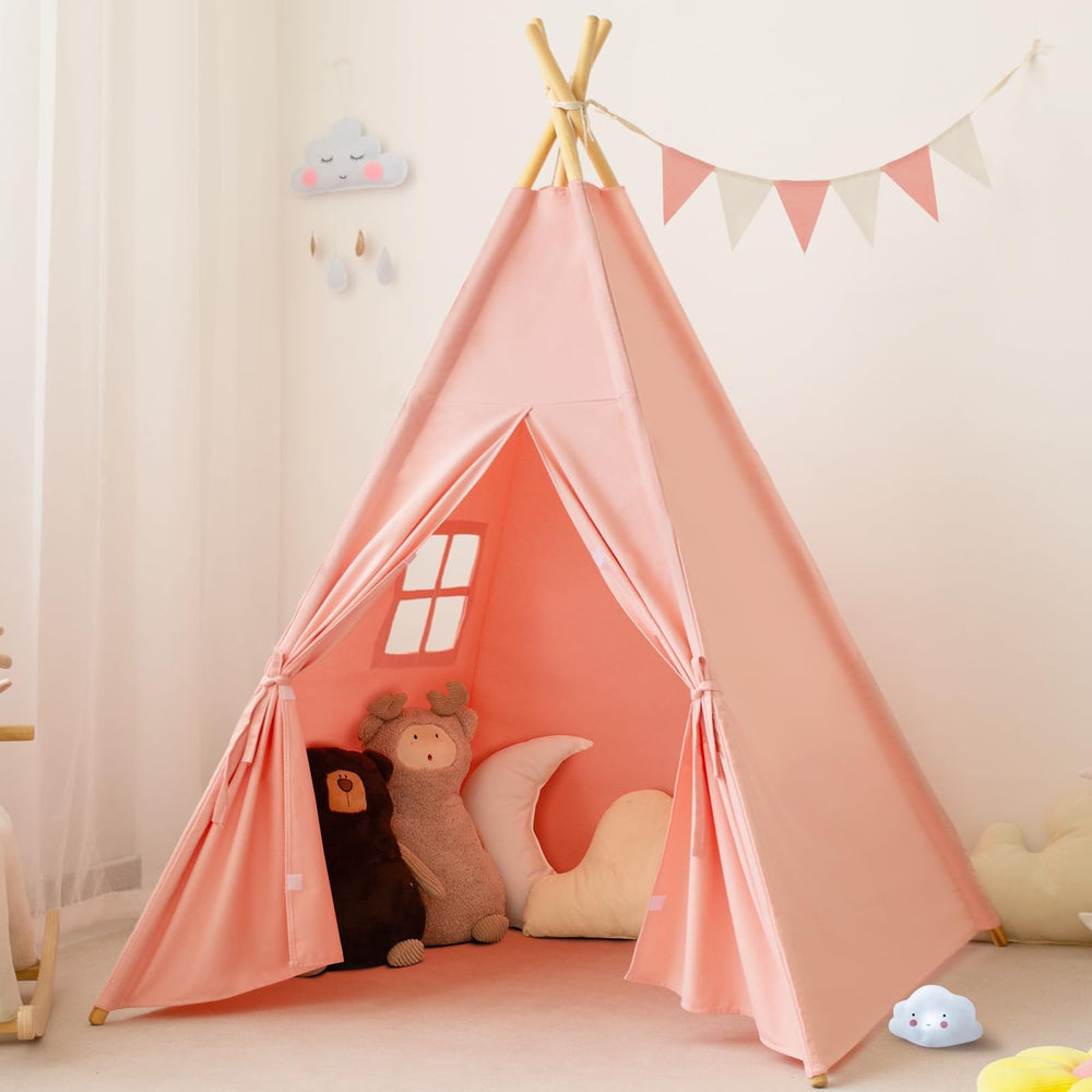 RongFa pink teepee tent for kids ready for indoor play and quiet reading