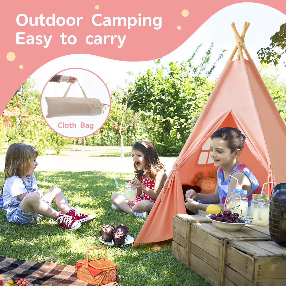 RongFa pink teepee features a mesh window for ventilation and airflow