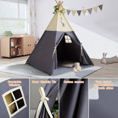 RONGFA tepee tent with mesh ventilation window and flap door.