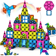Ronqs 250-piece 3D STEM tiles castle build for imaginative play and fine motor skills.