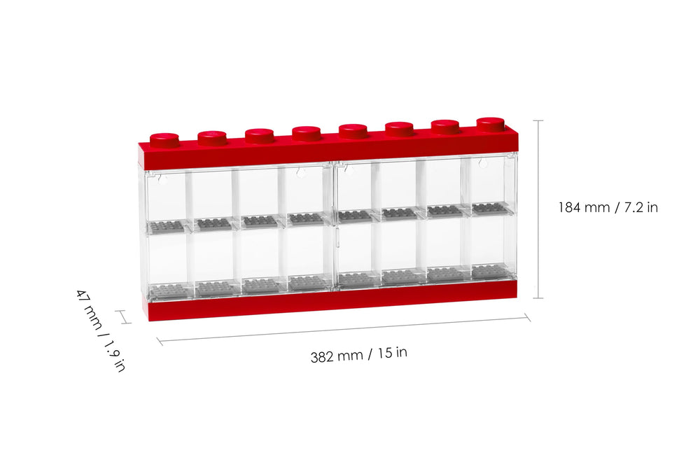 Room Copenhagen Lego Minifigure Display Case 16 Red stackable design for wall display