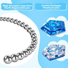 RoomyRoc pentagon magnets stack in crystal blue, inspiring spatial thinking and tactile problem solving.