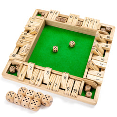 Ropoda shut the box board top view shows a sturdy wooden surface for family play.