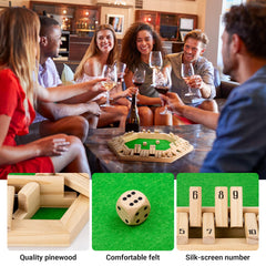 ropoda Shut The Box six-player setup ready for everyone