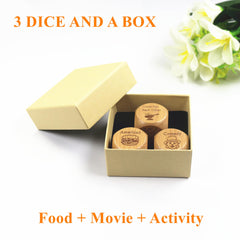 RORTUSAT Date Night Dice rolled to reveal playful food or movie choices.