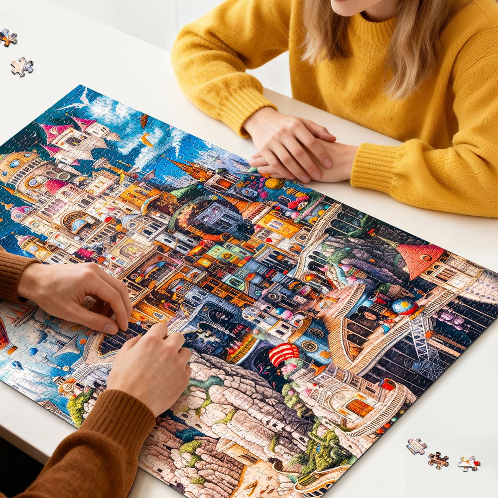 ROSE RAIN puzzle with colorful hot air balloons for uplifting visual delight and calm focus.