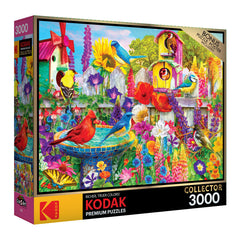 RoseArt Kodak Premium Bird Bath Garden puzzle scene with songbirds, ideal for family puzzle nights