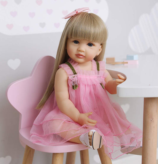 ROSHUAN Reborn doll 22in girl with pink dress for imaginative play