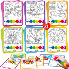Rossorha Valentines insect coloring cards for kids to share with friends.