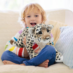 RoundFunny leopard plush shown as party decor for safari or animal-themed events.