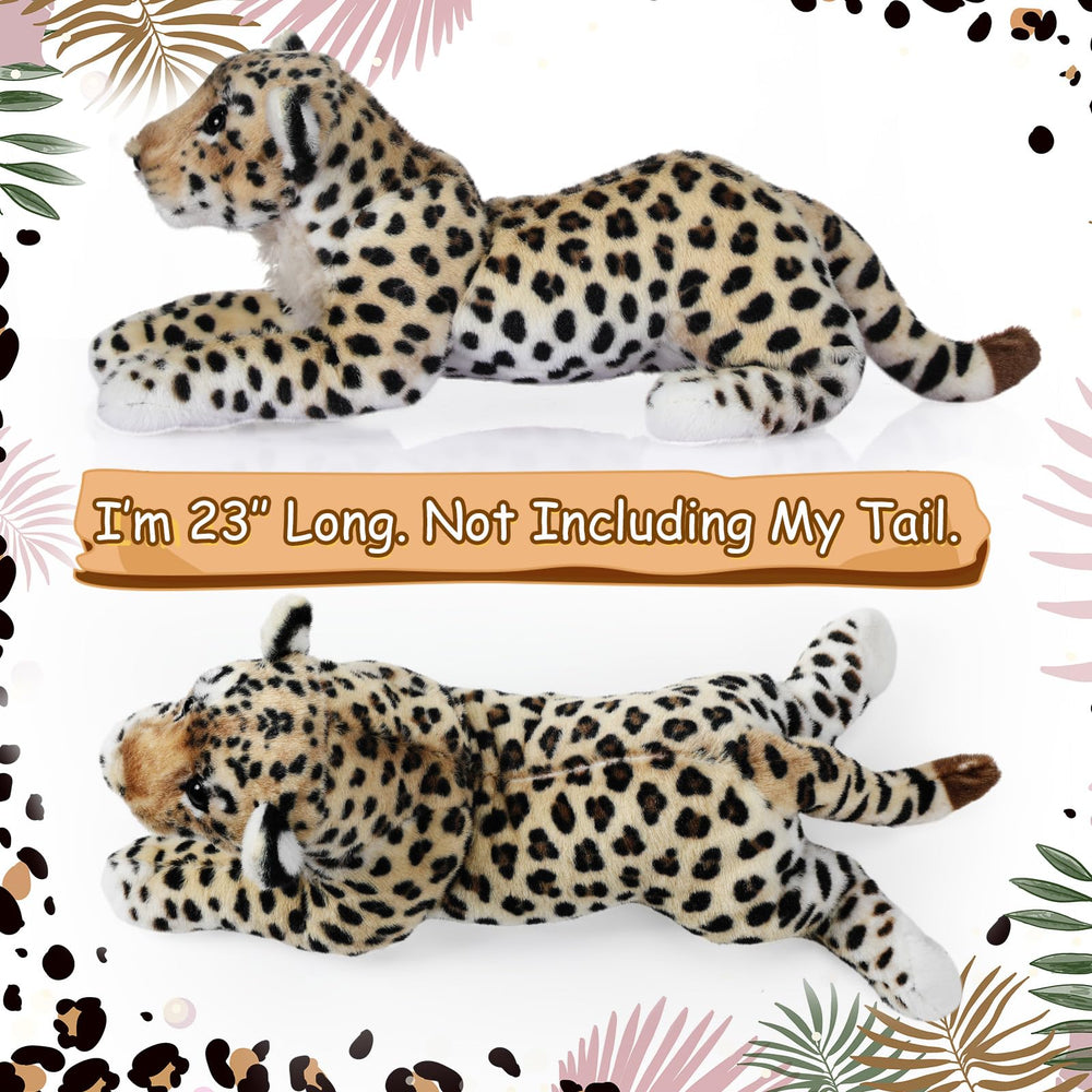 RoundFunny leopard stuffed animal close-up, dense stitching and plush fur.