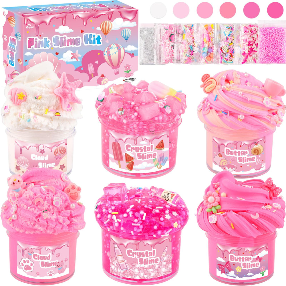 Rowecvce 6 pack slimes kit showcasing a pink gradient slime collection for creative play