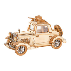 Rowood 3D car puzzle kit assembly showing precise interlocks for a satisfying build