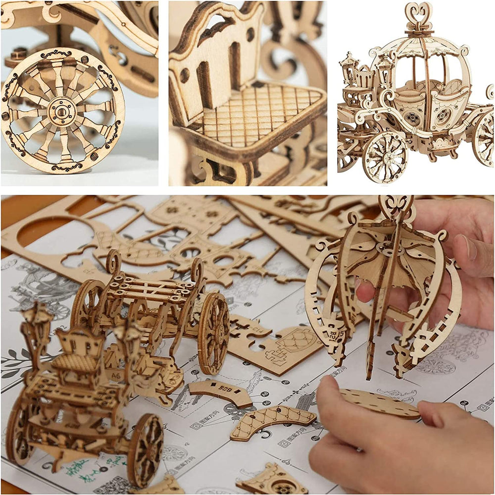 In-progress Rowood Pumpkin Cart shown on a shelf, ready for display