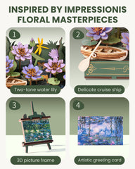 Rowood wooden puzzle assembly showcasing lily pads and blossoms for calming focus