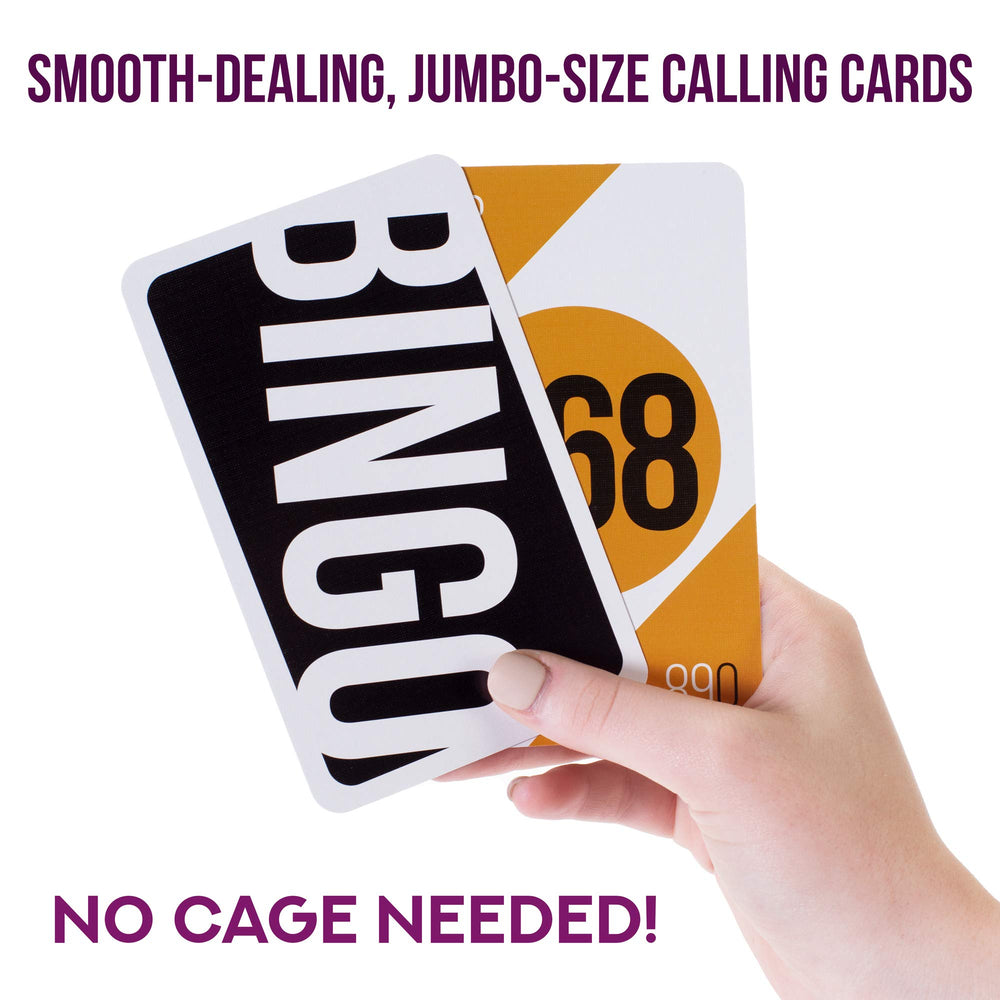 Royal Bingo jumbo cards show large 5.25 x 3.75 inch size for improved visibility.