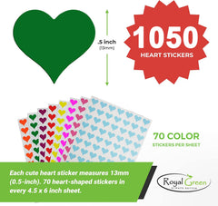 Royal Green heart stickers cling to journals and notes for quick labeling.