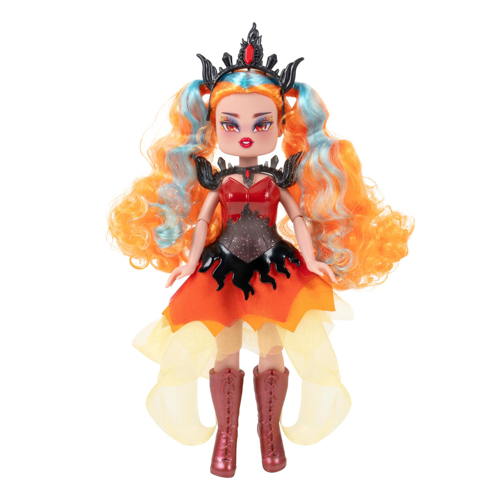 Royale High Emberlynn Fire Fairy doll front view highlights bold fashion and vibrant colors for imaginative play