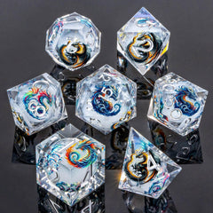 Roycevon Dragon Pattern Liquid Core DND Dice Set D12 close-up shows precise edges